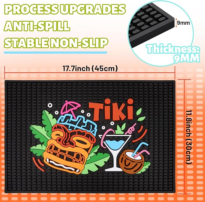Tiki Bar Mat for Countertop – 12" x 18" Rubber Spill Mats, Durable and - Image 3