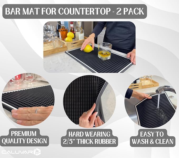 Bar Mat White Frame 18x12 in 2 Pack Silicone, Non-Slip Cocktail Mat - Image 2