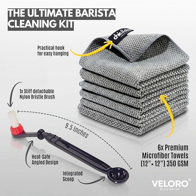 VELORO Espresso Machine Cleaning Kit – 6 Premium Barista Towels + BONUS - Image 2