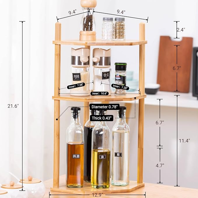 3-Tier Expandable Bamboo Corner Shelf - Image 6