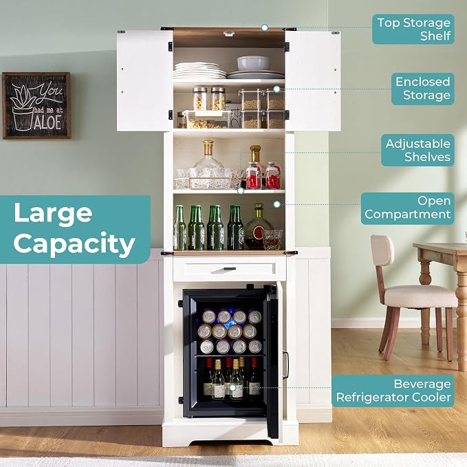 LUXOAK Tall Bar Cabinet with Fridge Included, Coffee Bar Cabinet - Image 5