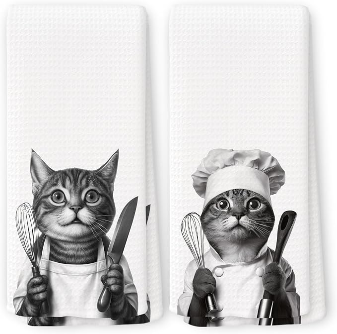 Funny Chef Cat Kitchen Towels Set of 2, Cat Mom Lady Lovers Owner Gifts by Unknown