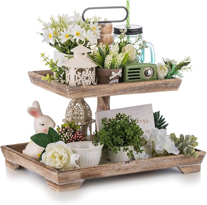 Hanobe Tiered Tray for Table Decor: 2 Tier Coastal Decorative Tray Stand | by Hanobe