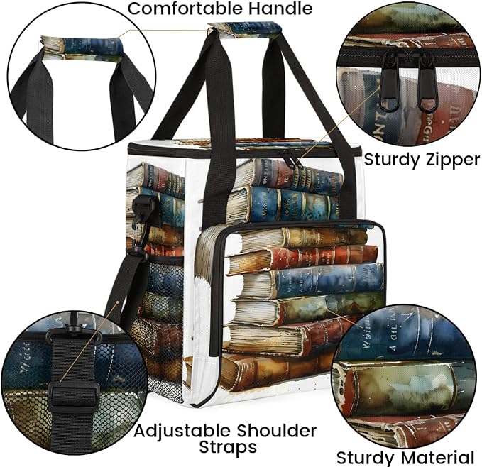 Vintage Books Coffee Maker Carring Bag, Large Insulated Storage Organizer Case - Image 6