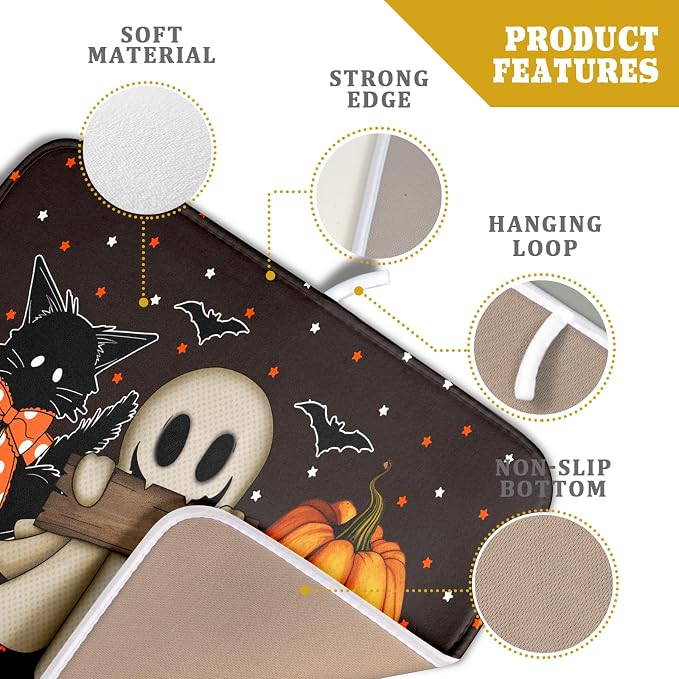 Giwawa 16"x18" Halloween Dish Drying Mat Spooky Pumpkin Ghost Black Cat Bats - Image 4