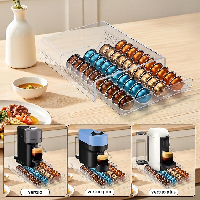 Clear Coffee Pod Organizer for Nespresso Vertuo, Double Sided Pull Out Holder - Image 5