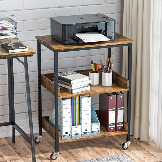 ASTARTH Kitchen Microwave Cart, 3 Tier Rolling Utility Cart on Wheels Coffee - Image 6