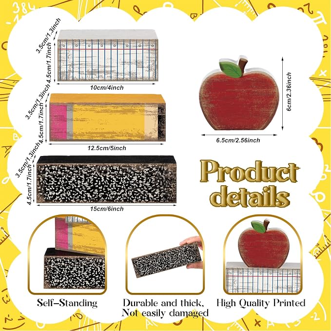 Lineshading 4 Pcs Back to School Table Decorations Retro Red Apples Decor Back - Image 3