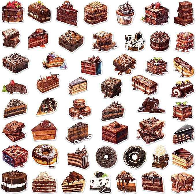 Chocolate Cake Stickers Pack, Water Bottle, Aesthetic Vinyl Waterproof Decals - Image 5