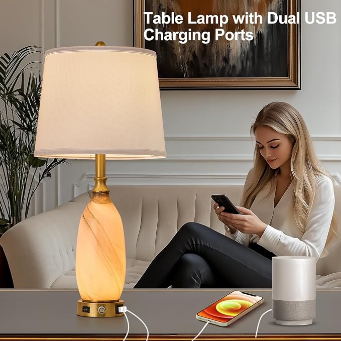 AIDENOEY 26" Modern Art Glass Table & Bedside Lamp, Stepless Dimmable Base + - Image 4
