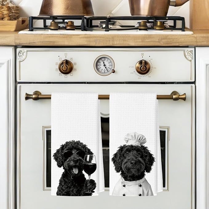 Funny Portuguese Water Dog Kitchen Towels Set of 2, Dog Kitchen Bar Accessories - Image 2