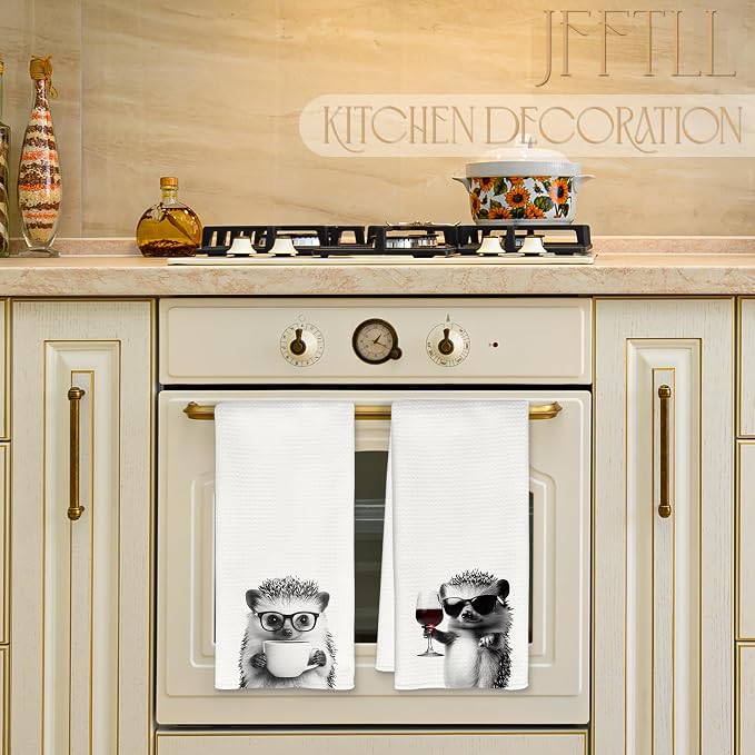 Funny Hedgehog Kitchen Towels Set of 2, Funny Kitchen Decor, Coffee Station - Image 3