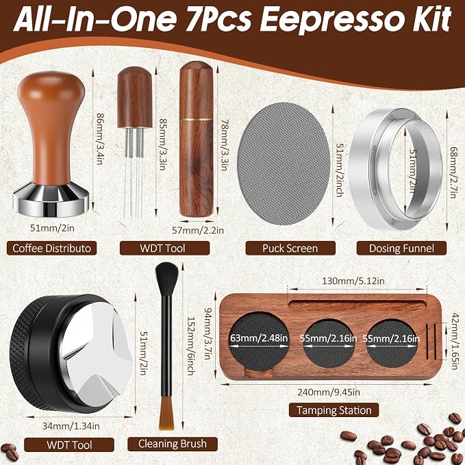 7 Pcs Espresso Accessories Kit, 51 mm Coffee Tamper Set Espresso Machine - Image 2