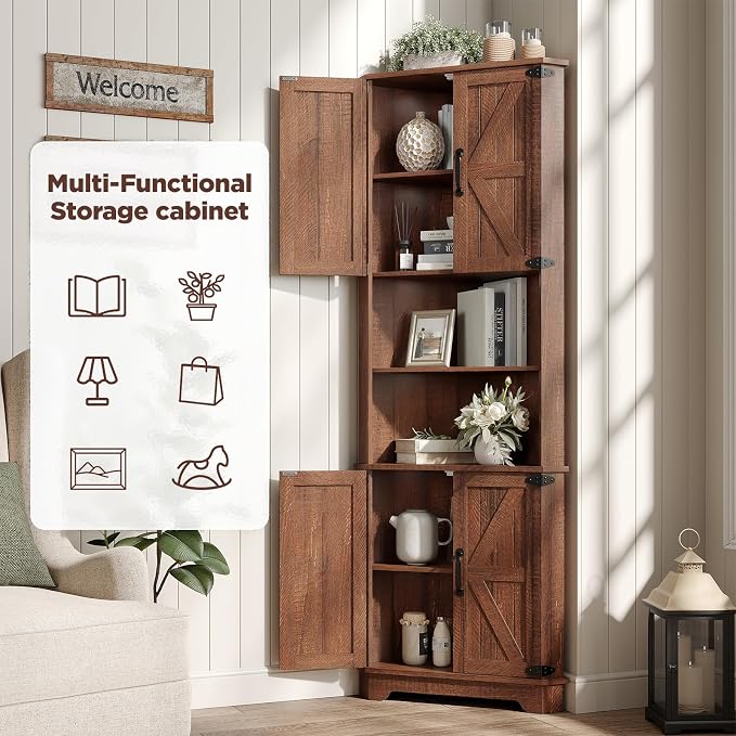 Vabches 68.9" Tall Corner Cabinet, Farmhouse Style Storage Cabinet - Image 5