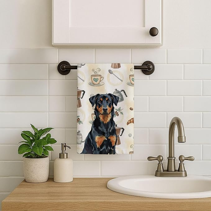 Caroline's Treasures Beauceron Coffee Bar Kitchen Towel Velour Plush Front and - Image 7