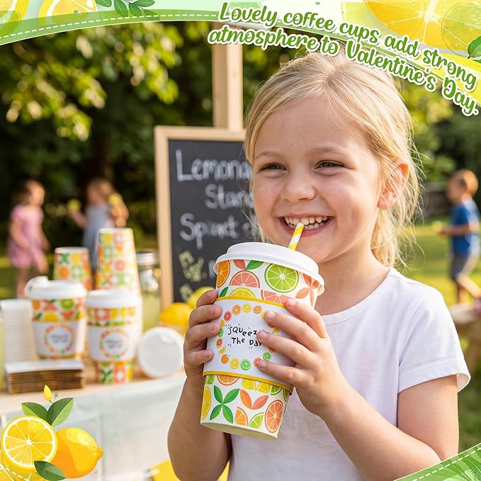 Lallisa 50 Pack 16 oz Summer Citrus Disposable Coffee Cups - Image 5