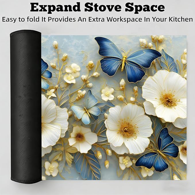 Blue Butterfly Floral Stove Top Cover 28.3 x 20.5 Inches, Heat Resistant Glass - Image 6
