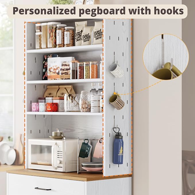 IRONCK Bakers Rack Microwave Stand Storage and Customizable Pegboard, Barn Doors - Image 4