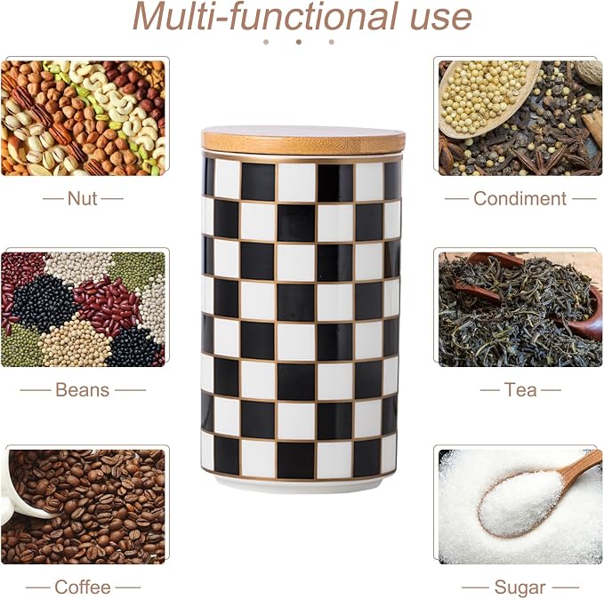 Kitchen Countertop Ceramic Checkered Canisters, Airtight Kitchen Canisters - Image 3