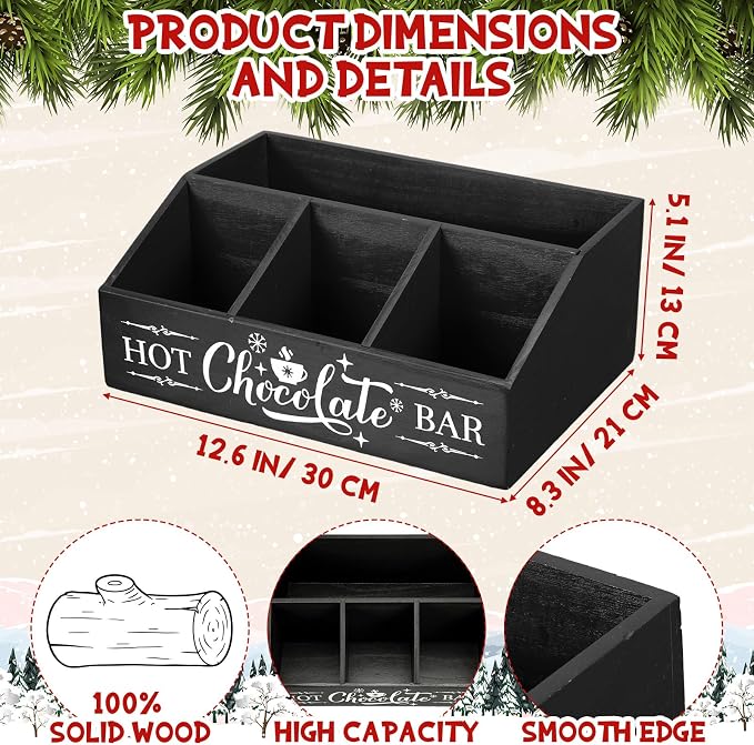 Barydat Christmas Hot Cocoa Bar Wood Coffee Station Organizer Countertop - Image 2