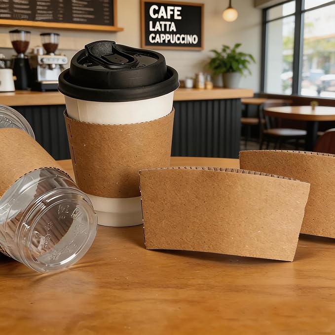 Disposable Coffee Cup Sleeves, Corrugated Kraft Paper Hot Cup Sleeves Fit - Image 4