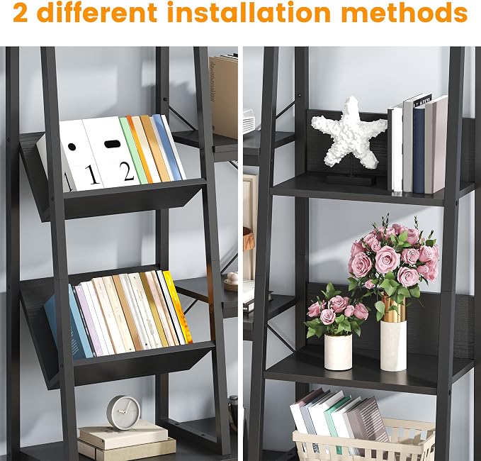 Ladder Bookshelves with 4 Doors, Triple Wide 4-Tier Large Open Bookshelf with - Image 6