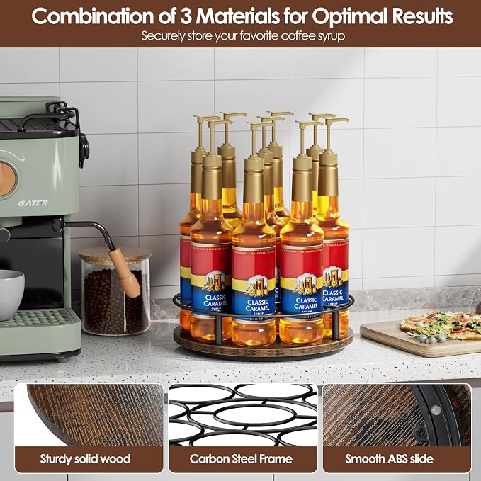Nuovoware 9 Bottles Rotating Coffee Syrup Rack, Coffee Syrup Rack Organizer - Image 3