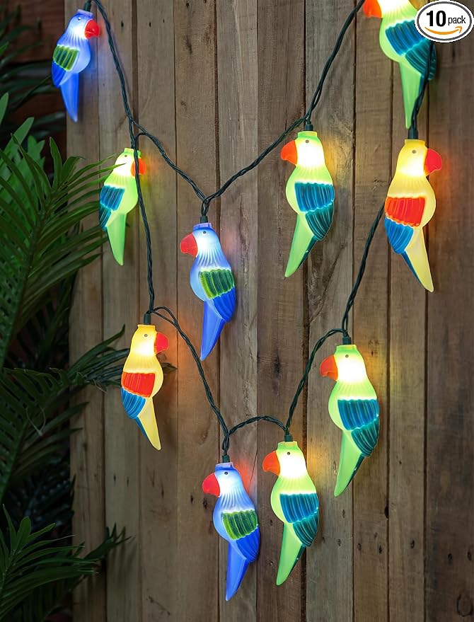 Outdoor Tropical Parrot String Lights Plug in, 8.5Ft Outdoor Hawaiian by Goothy