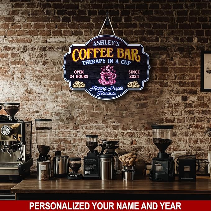 THUYPT Personalized Coffee Sign, Coffee Wooden Sign Plaque Wall Hanging Coffee - Image 3