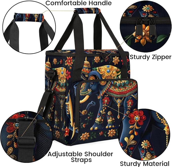 Elephant Bohemian Floral Coffee Maker Carring Bag, Large Insulated Storage - Image 6