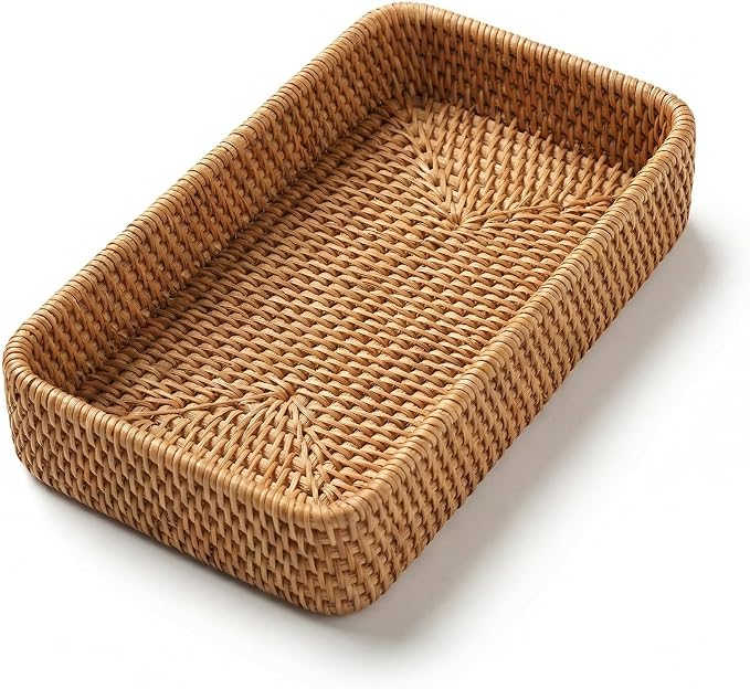 9.8" x 5.3" Rattan Tray, Wicker Decorative Tray, Woven Tray Rectangular by YANGQIHOME