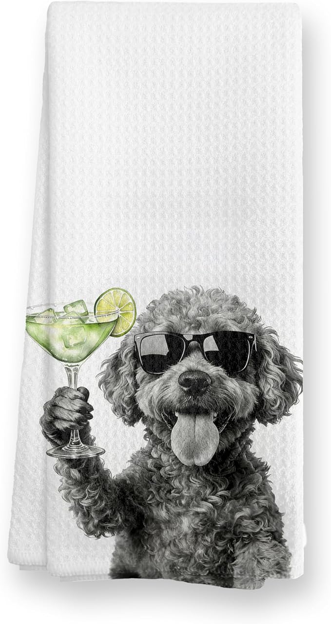 Funny Poodle Cocktail Kitchen Towels, Cute Dog Tea Towels, Dog Lover Gifts by TopXmai