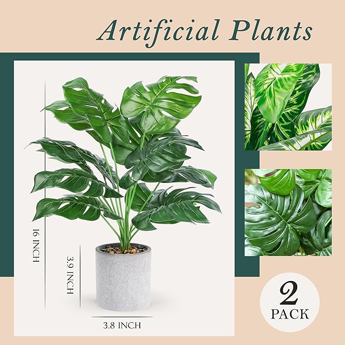 Der Rose 2 Pack Fake Plants Artificial Potted Faux Plants Indoor - Image 2