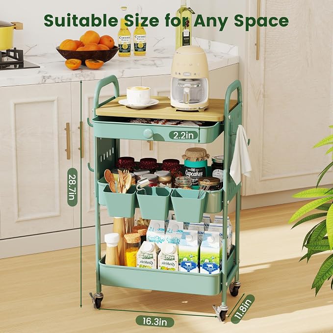 danpinera 3 Tier Rolling Cart, Metal Utility Cart - Image 2