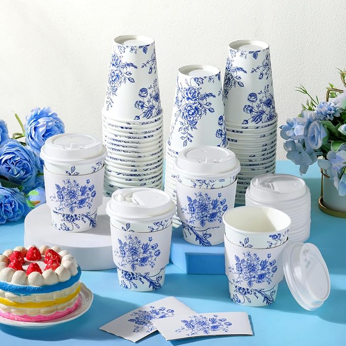 Vesici 60pcs 14oz Blue and White Disposable Coffee Cups - Image 4