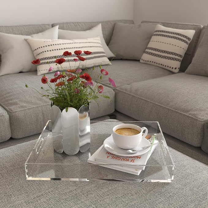 ATZYmolin 16"x12" Large Acrylic Serving Tray Decorative Ottoman Coffee Table - Image 5