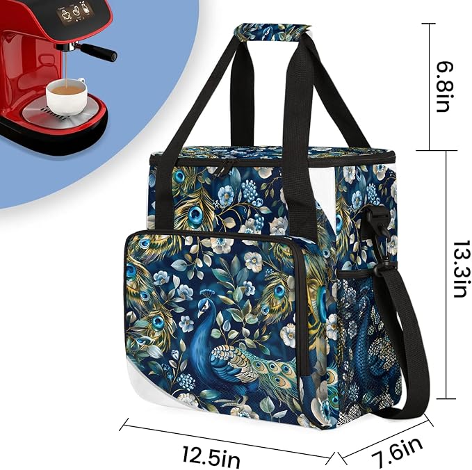 Animal Peacock Feaher Coffee Maker Carring Bag, Large Insulated Storage - Image 2