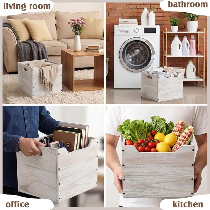 Colingmill 2 Pack Wooden Storage Box Bins Wood Crate - Image 8