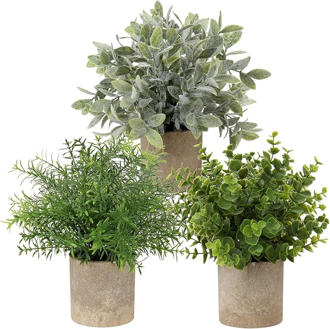Briful 3 Pack Mini Faux Potted Plant Artificial Eucalyptus Plant Fake Topiaries by Briful