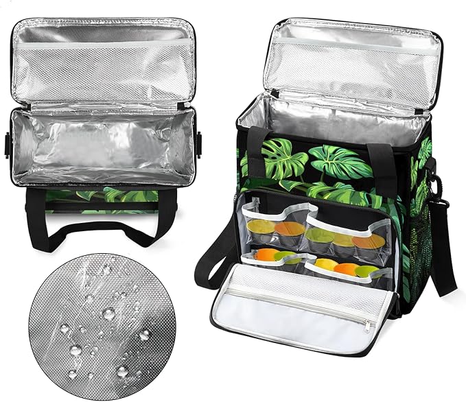 Tropical Green Palm Leaves Coffee Maker Carring Bag, Large Insulated Storage - Image 3