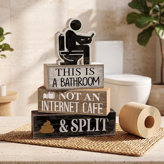 Moucuny 4 Pcs Funny Toilet Decor Sign Farmhouse Bathroom Shelf Decor and - Image 2