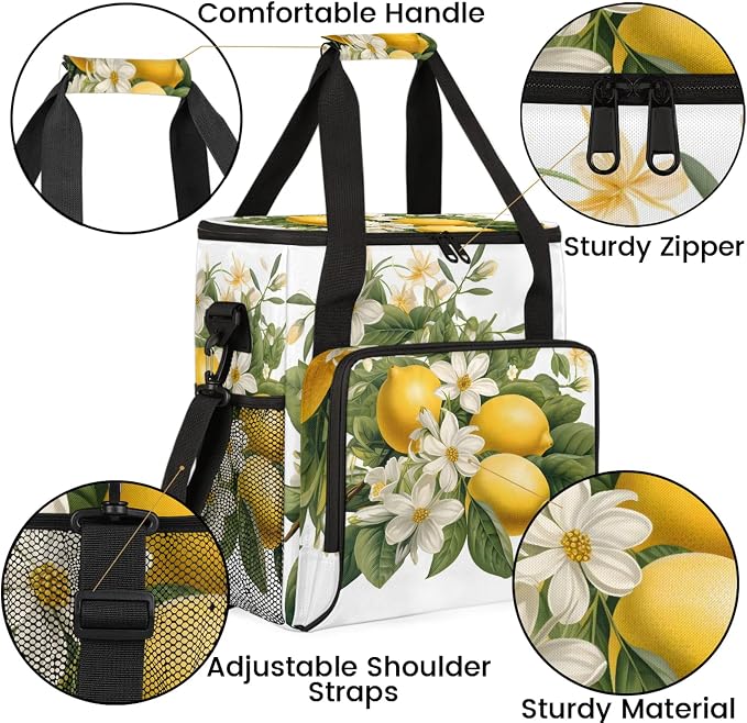 Lemon Flower Coffee Maker Carring Bag, Large Insulated Storage Organizer Case - Image 6