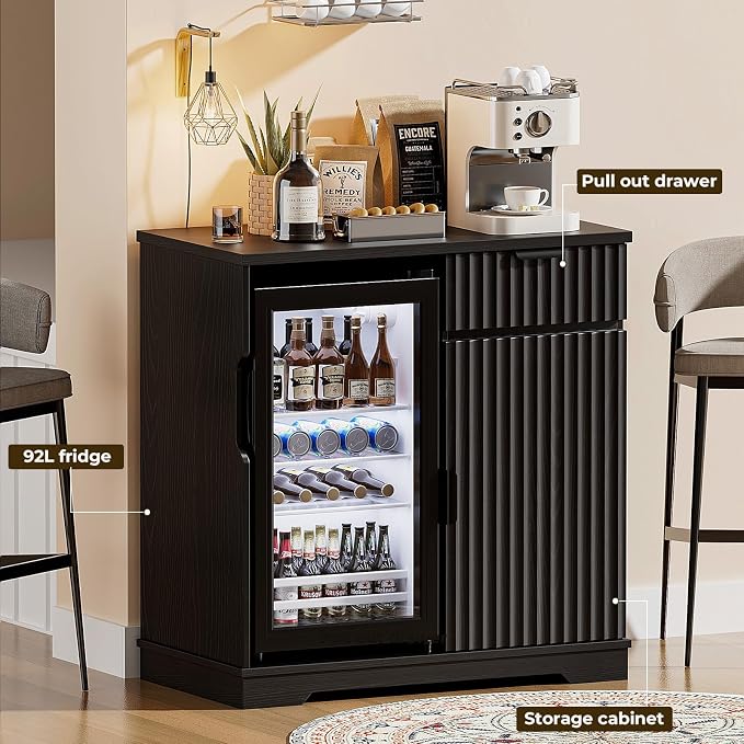Mini Fridge Cabinet, Fluted Coffee Bar Cabinet - Image 9