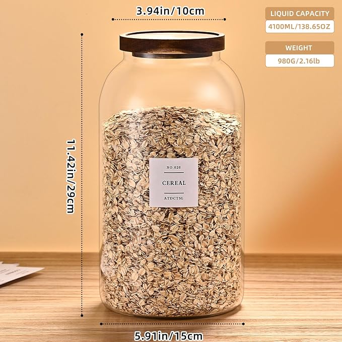 2 PCS Large Glass Jar With Lid，Glass Food Storage Jars - Image 3
