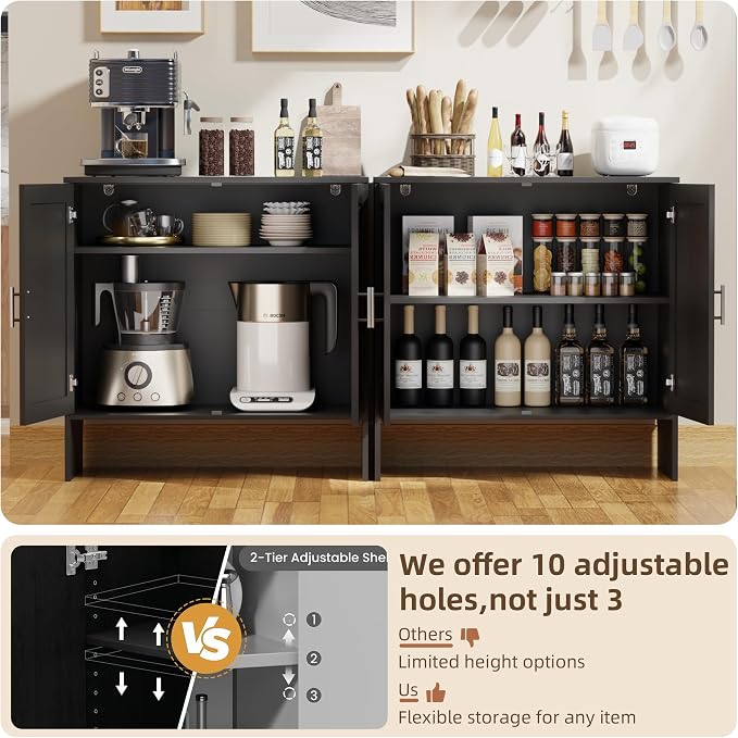 DHZ Buffet Cabinet with Storage, Farmhouse Sideboard with Black Rattan Doors & - Image 3