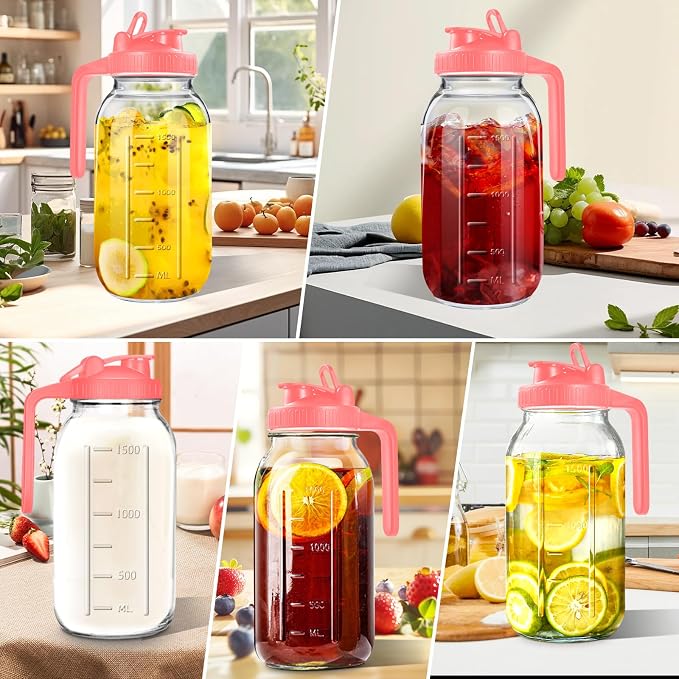 64oz Glass Pitcher with Lid, 2 Quart Mason Jar Pitchers with Lid and Spout - Image 7