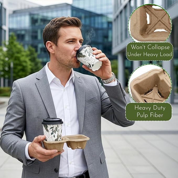 ZOOFOX 100 Pack Disposable Drink Carriers, 2-Cup Perforated Pulp Fiber Cup - Image 7