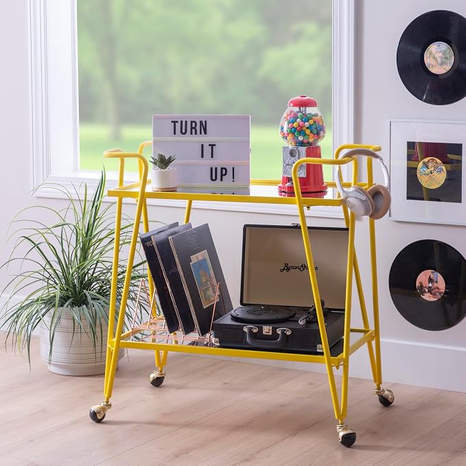 Linon Gina Yellow Mid Century Bar Cart - Image 3