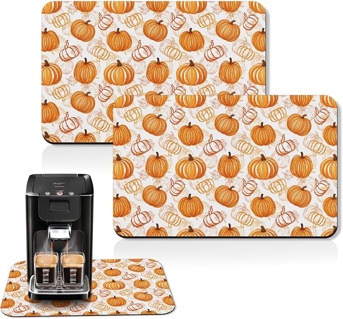Arttown Coffee Mat for Countertops, Whimsical Pumpkin Doodles Shadows Autumn by Arttown