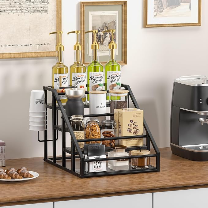 Coffee Syrup Rack Organizer, 4 Tier Countertop Storage Shelves, Kitchen Storage - Image 5